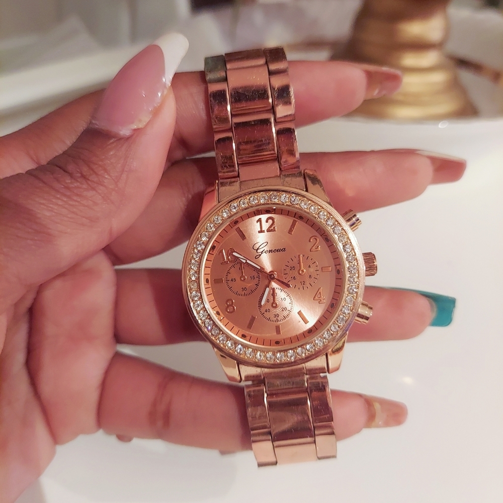 Bling rose gold watch